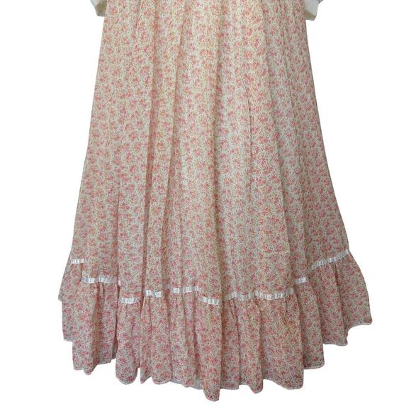 Gunne Sax Floral Corset Maxi Dress Size 9 Pink White Calico Prairie 70s Vintage - Picture 6 of 13